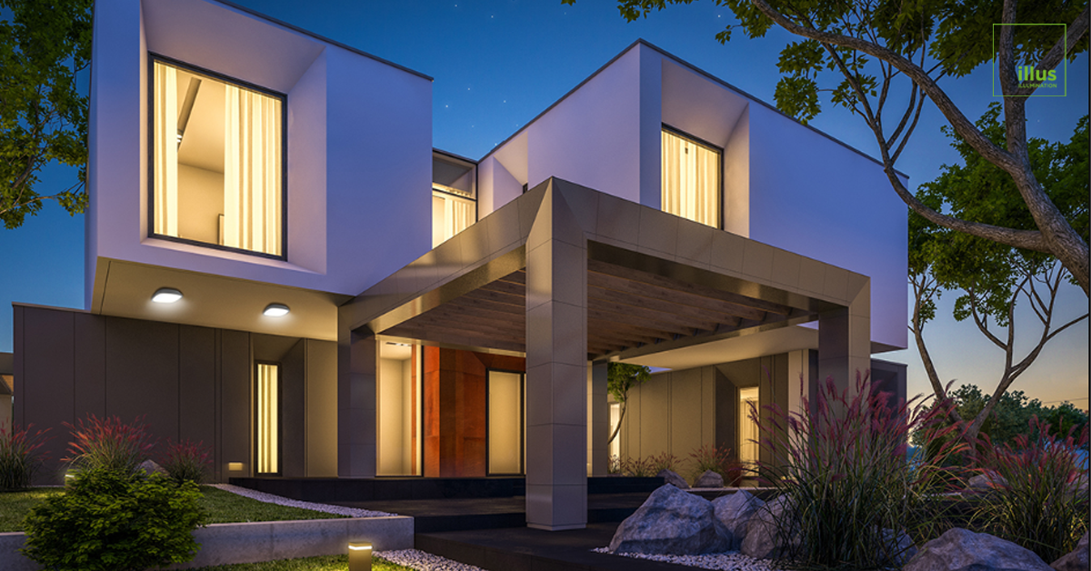 Residential-night-scene-illuslighting-outdoor-indoor-lights